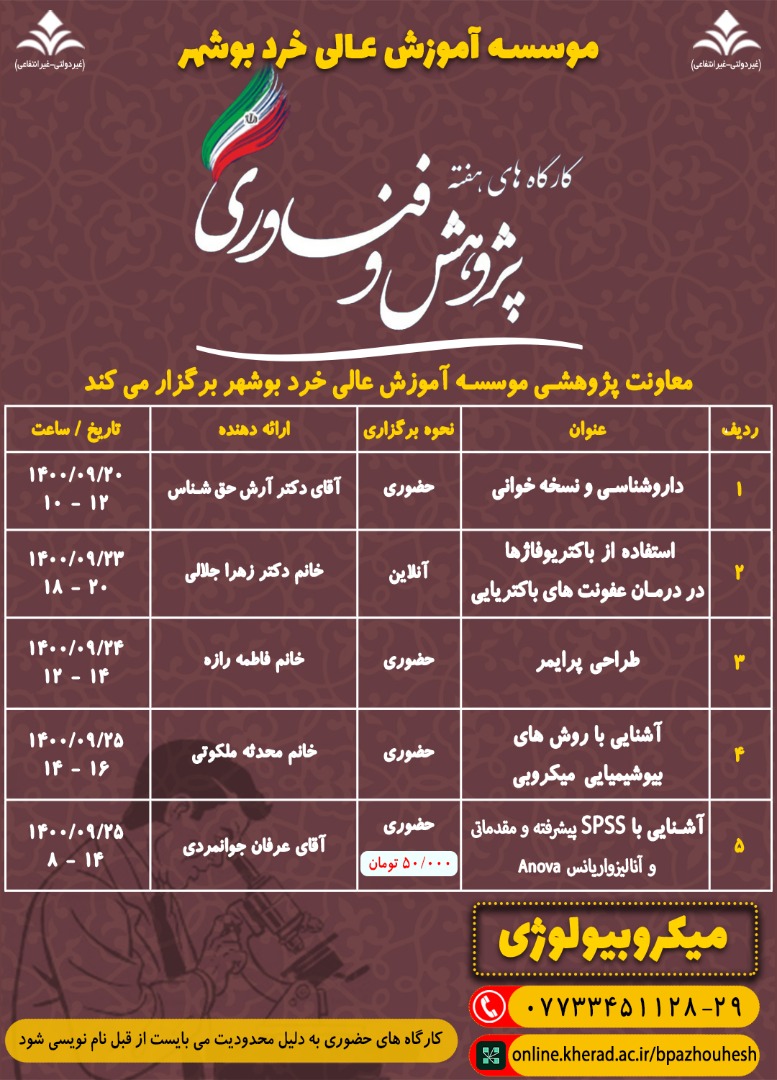 کارگاه های هفته پژوهش و فناوری 1400 - میکروبیولوژی کارگاه های هفته پژوهش و فناوری 1400 - میکروبیولوژی