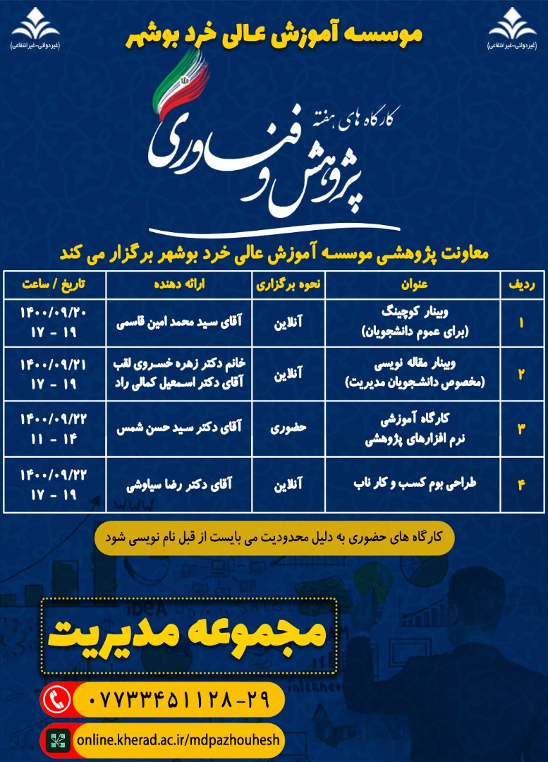 کارگاه های هفته پژوهش و فناوری - مجموعه مدیریت کارگاه های هفته پژوهش و فناوری - مجموعه مدیریت