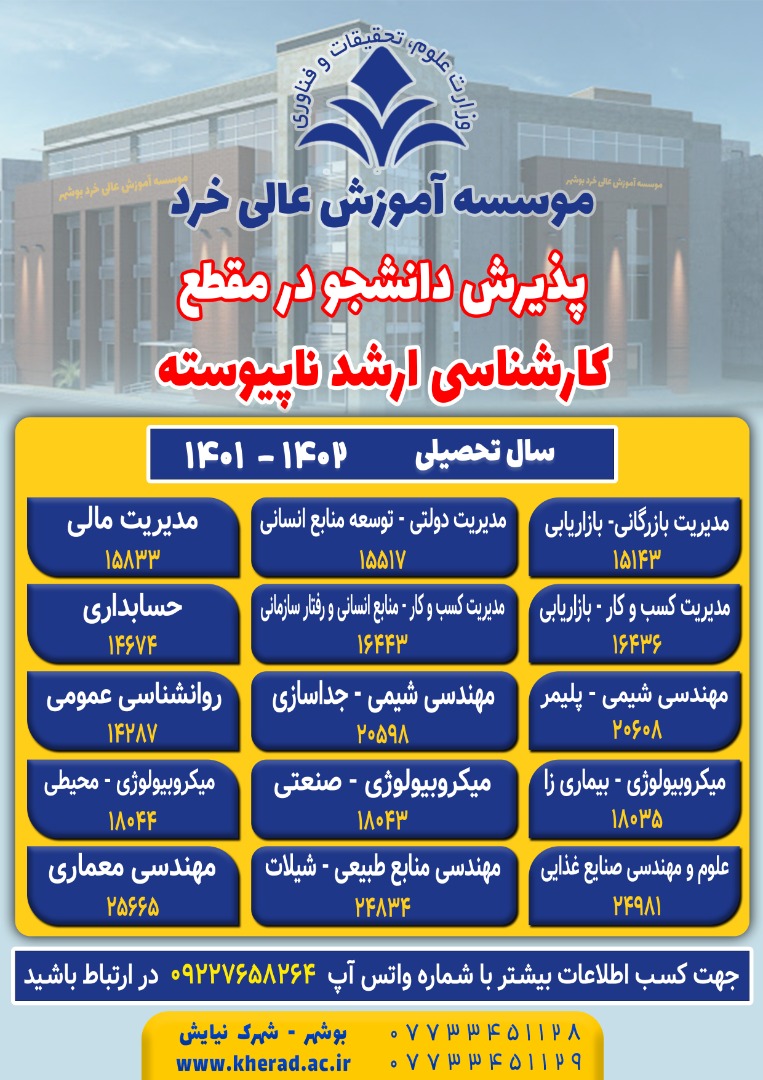 پذیرش دانشجو در مقطع کارشناسی ارشد ناپیوسته 1402 _ 1401